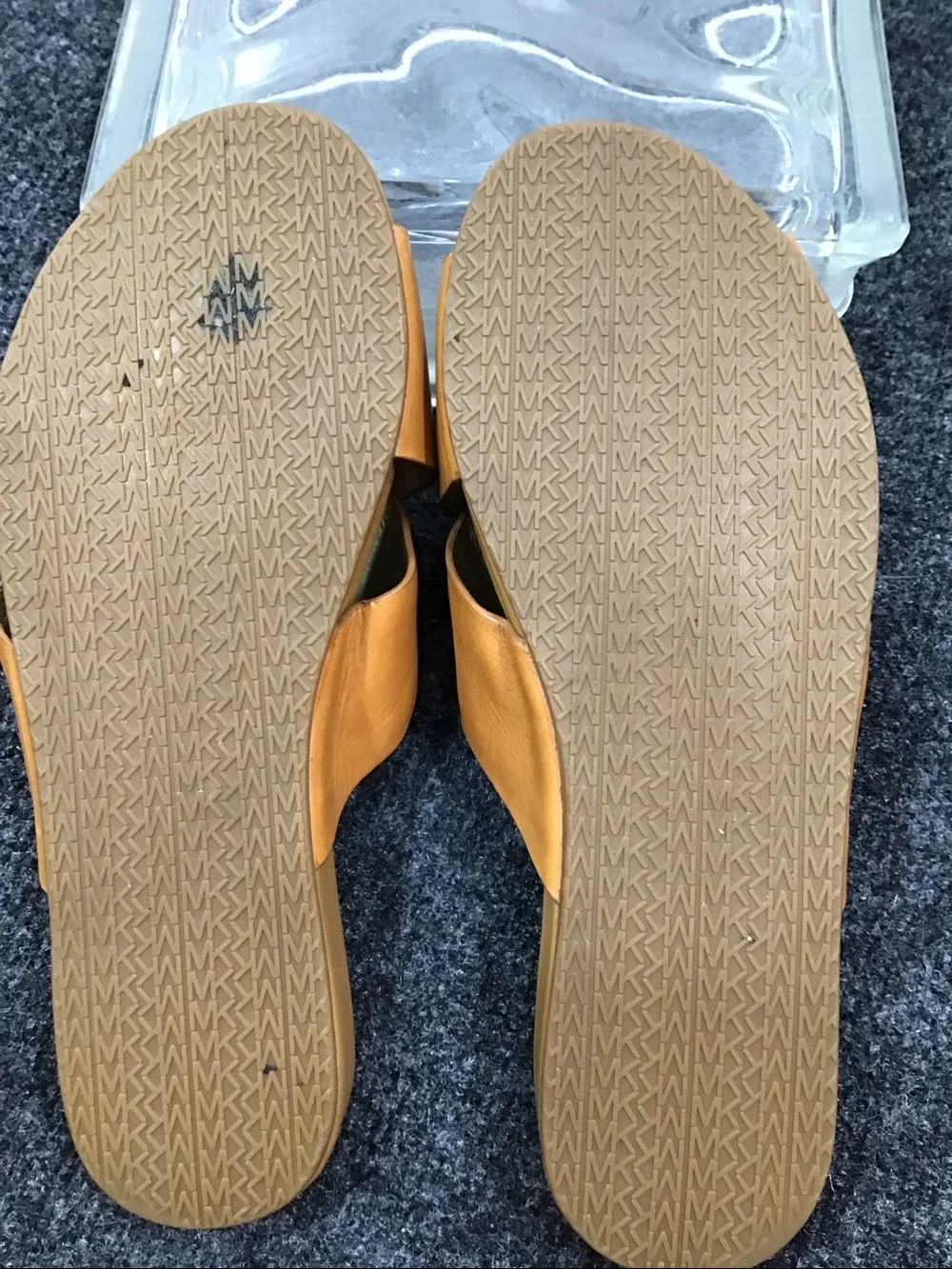 Michael Michael  Kors Cognac Somerly Leather Crossband Slide Sandals 7.5 - Picture 8 of 9